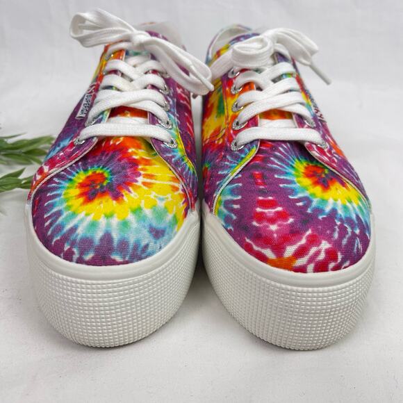 Superga Canvas Sneakers Rainbow Tie Dye Platform 2790 Size 39.5 - US 9 Like New - Picture 5 of 9